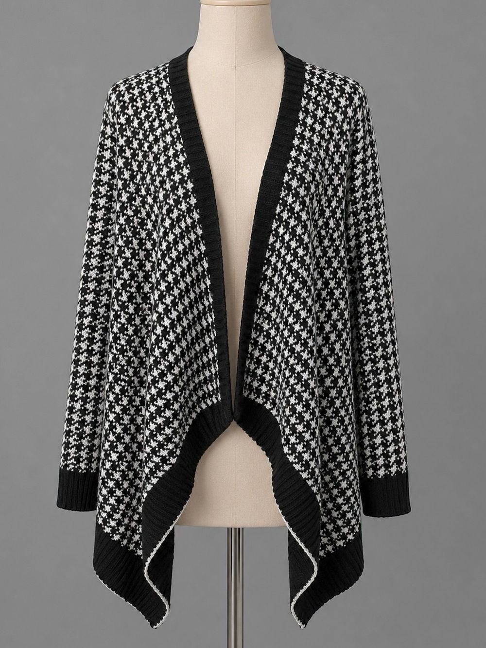 Vintage HiLo Black White Open Front Sweater Jacket